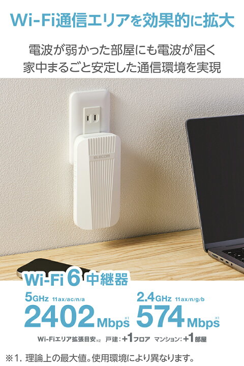 楽天市場】エレコム 無線LAN中継器 Wi-Fi 6 2402+574Mbps 無線 LAN 