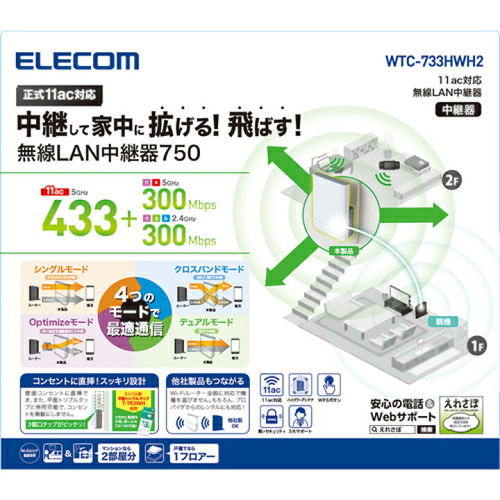 良質 推奨品 エレコム WTC-C1167GC-B 無線LAN中継器 11ac.n.a.g.b 867+300Mbps ブラック  discoversvg.com