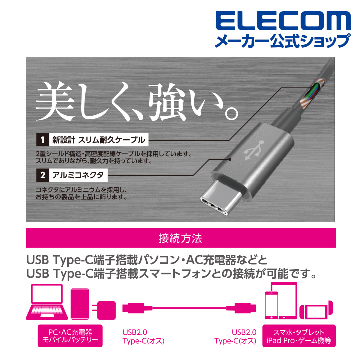 エレコム スマホ・タブレット 用 USBケーブル USB2.0 ケーブル TypeC-TypeC USB パワーデリバリー対応、耐久仕様  タイプC USB Power Delivery対応 認証品 1.0m ブラック MPA-CCPS10PNBK エレコムダイレクトショップ