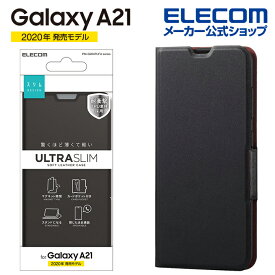 エレコム Galaxy A21/Galaxy A21 シンプル 用 ソフトレザーケース 薄型 磁石付 ギャラクシー A21 レザー ケース カバー 手帳型 UltraSlim ブラック PM-G204PLFUBK