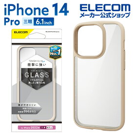 エレコム iPhone 14 Pro 用 TOUGH SLIM LITE フレームカラー 背面ガラス iPhone14 Pro 6.1インチ ハイブリッド ケース カバー タフスリム ライト 背面クリア アイボリー PM-A22CTSLFCGIV