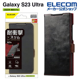 エレコム Galaxy S23 Ultra ( SC-52D SCG20 ) 用 ソフトレザーケース 磁石付 耐衝撃 ステッチ Galaxy S23 Ultra ギャラクシー ケース カバー 手帳型 ブラック PM-G232PLFYBK