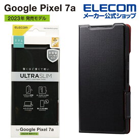 エレコム Google Pixel 7a 用 ソフトレザーケース 薄型 超軽量 磁石付 GooglePixel 7a グーグルピクセル ソフトレザー ケース カバー 手帳型 UltraSlim ブラック PM-P231PLFUBK