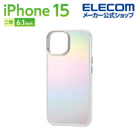 エレコム iPhone 15 用 ハイブリッドケース オーロラ ＆me iPhone15 2眼 6.1 インチ ハイブリッド ケース カバー ストラップシート付属 フレームカラー ホワイト PM-A23AHVCAWH