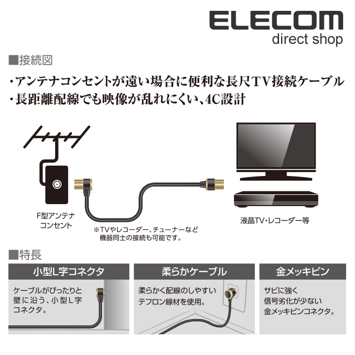 楽天市場】エレコム 4K 8K 対応 TV用 アンテナケーブル 地デジ BS/CS