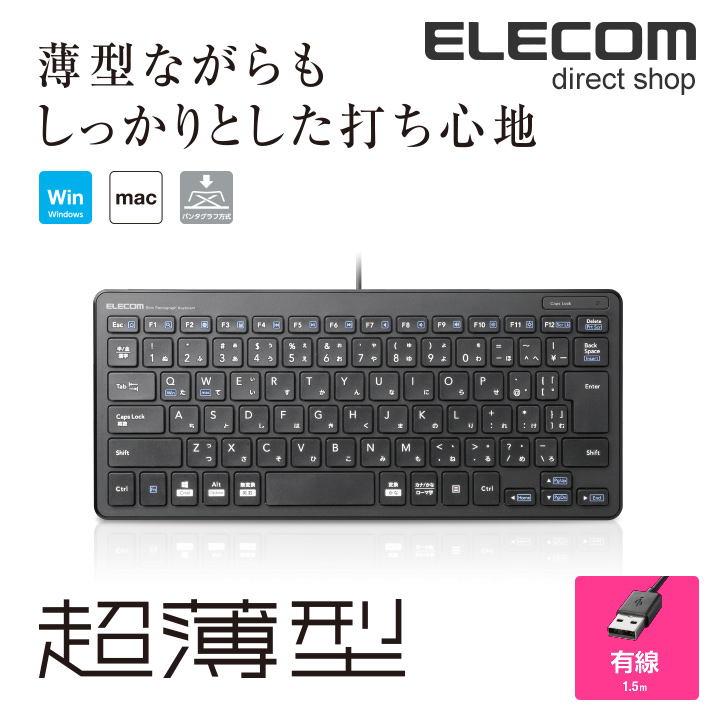 エレコム ミニ キーボード 超薄型 有線 1.5m ブラック  Windows11 対応 TK-FCP096BK