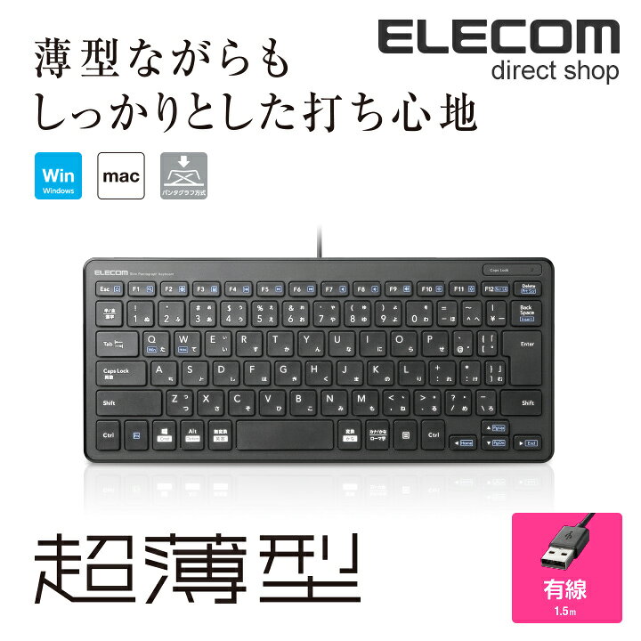 楽天市場】エレコム ミニ キーボード 超薄型 有線 1.5m ブラック 