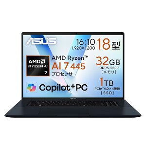 ASUS �m�[�g�p�\�R�� Vivobook 18 M1807GA 18�C���` AMD Ryzen AI 7 445 ������32GB SSD 1TB Windows 11 �d��2.6kg