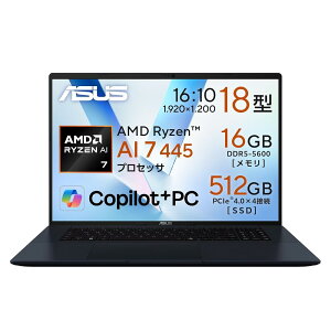 ASUS �m�[�g�p�\�R�� Vivobook 18 M1807GA 18�C���` AMD Ryzen AI 7 445 ������16GB SSD 512GB Windows 11