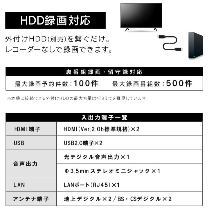 楽天市場】ランキング1位☆ テレビ 40型 録画機能 YouTube netflix 