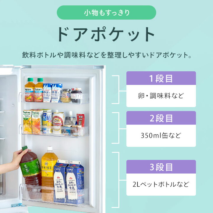 楽天市場】冷蔵庫 一人暮らし スリム 2ドア 新生活 単身 静音 右開き 