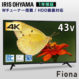 テレビ 43型 4K 裏番組録画可能 スポーツ観戦 ドラマ フルハイビジョン TV 43 液晶テレビ 43インチ tv 4kテレビ ダブルチューナー 外付けHDD録画機能 地上波 BS CS 高画質 直下型LEDバックライト アイリスオーヤマ Fiona 43UB10PC