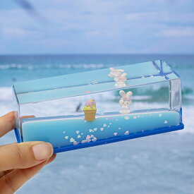 【最大3％OFF】 ドリフトボトル アイスクリームとうさぎ 【3色からご選択】 置き物 インテリア かわいいい アクリル製 車内 子ども お子様 プレゼント ギフト 贈り物 装飾 リビングルーム オブジェ 飾り物 フローティングボトル 雑貨 ブルー ピンク パープル 新品 送料無料