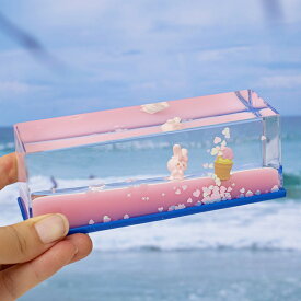 【最大3％OFF】 ドリフトボトル アイスクリームとうさぎ 【3色からご選択】 置き物 インテリア かわいいい アクリル製 車内 子ども お子様 プレゼント ギフト 贈り物 装飾 リビングルーム オブジェ 飾り物 フローティングボトル 雑貨 ブルー ピンク パープル 新品 送料無料