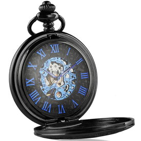 【最大3％OFF】 懐中時計 手巻き式 ブルーダイヤル 懐中時計 アナログ時計 ローマ数字 手巻き懐中時計 新品 送料無料
