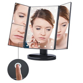 【最大3％OFF】 3面鏡LEDライト付きミラー 2倍 3倍＋10倍拡大鏡付き 化粧鏡 女優ミラー鏡 化粧用ミラー タッチスクリーン USB給電 LED21個 ホワイト ブラック ピンク 180度回転 三面鏡 新品 送料無料