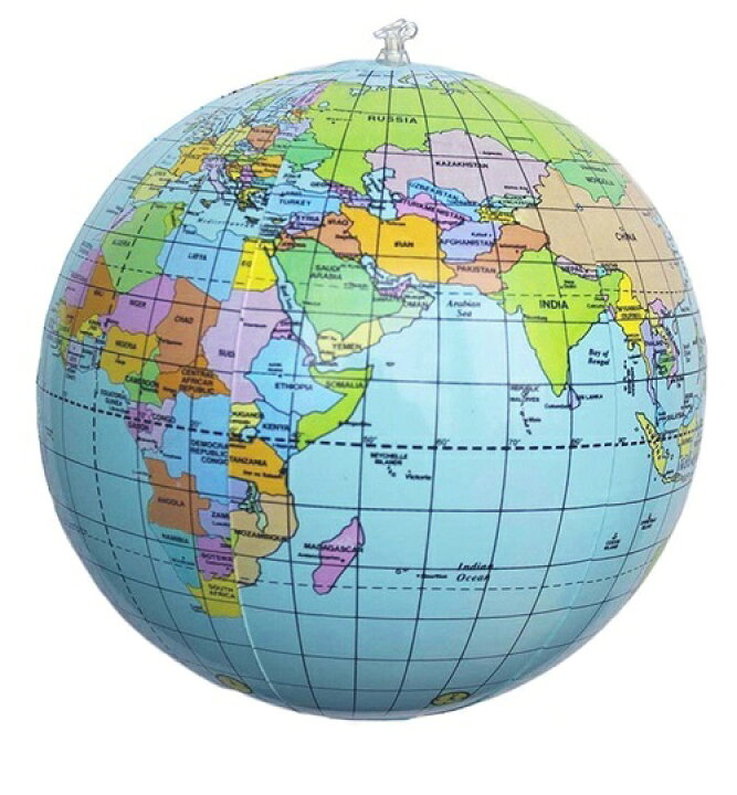 楽天市場 ビニールボール 少し小さめのサイズ ビーチボール 世界地図 約36cm 膨らませていない状態 おもちゃ 地球儀 英語表記世界地図 新品 送料無料 Lエル
