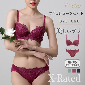 【送料無料】X-Rated カサブランカ ブラジャー ショーツ セット (B70-G80) エックスレイテッド 大きいサイズ 上下セット ブラセット ランジェリー 補正下着 補整下着 勝負下着 脇高 豪華 ゴージャス おしゃれ 高級 女性下着 3/4カップ