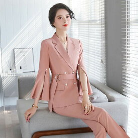 2点で7%OFFクーポン レディース 韓国ファッション 上下2点セット テーラードジャケット ＋ アンクルパンツ サッシュベルト 大人可愛い フェミニン 清楚 きれいめ 上品 エレガントお出かけ オフィス お呼ばれ ピンク ホワイト ブラック 大きいサイズ