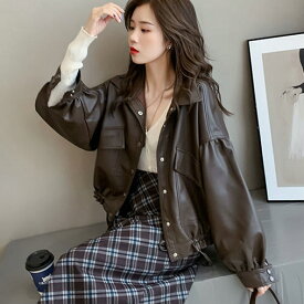 2点で7%OFFクーポン レディース 韓国ファッション PUレザー ジャケット アウター メンズライク 大人かっこいい クール 長袖 きれいめ 休日コーデ 学生 おしゃれ ブラック ブラウン S M L XL 2XL 大きいサイズ