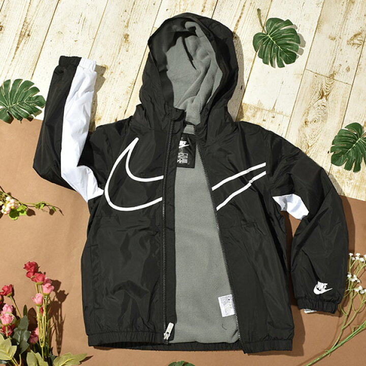 楽天市場 送料無料 ナイキ ジャケット キッズ 裏フリース Nike Swoosh Windbreaker ナイロン ウィンド 防寒 ジップ パーカー 子供 アウター ブラック 黒 86j331 22秋冬新作 エレファント靴店