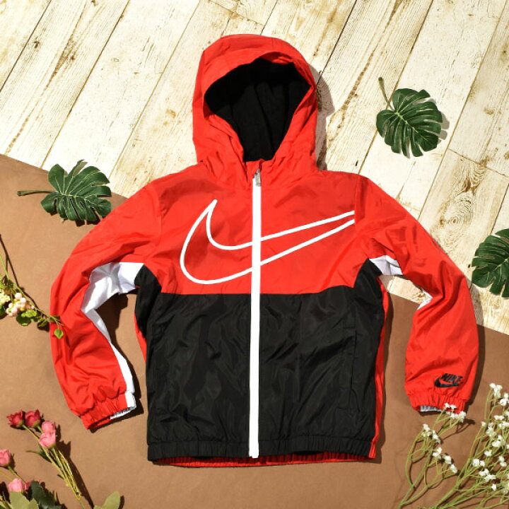 楽天市場 送料無料 ナイキ ジャケット キッズ 裏フリース Nike Swoosh Windbreaker ナイロン ウィンド 防寒 ジップ パーカー 子供 アウター ブラック レッド 黒 赤 86j331 22秋冬新作 エレファント靴店