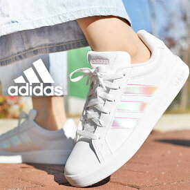 【動画あり】2026春夏新作 送料無料 アディダス レディース スニーカー adidas GRAND COURT 3.0 J グランドコート ローカット カジュアル シューズ 靴 ホワイト 白 玉虫色 オーロラ JQ1978