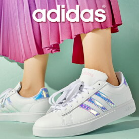 送料無料 アディダス レディース スニーカー adidas GRANDCOURT 2.0 W ローカット カジュアル シューズ 靴 ホワイト 白 玉虫色 オーロラ 2024春夏新作 ID2989