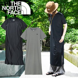 送料無料 ノースフェイス ワンピース レディース マキシ丈 半袖 スリット ポケット付き THE NORTH FACE S/S Onepiece Crew ショートスリーブ ワンピース クルー ブラック ベージュ 2024春夏新色 NTW32357