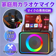 カラオケ マイク収納 LEDスピーカー カラオケセット 家庭用 スピーカー セット Bluetooth 収納 マイク付…