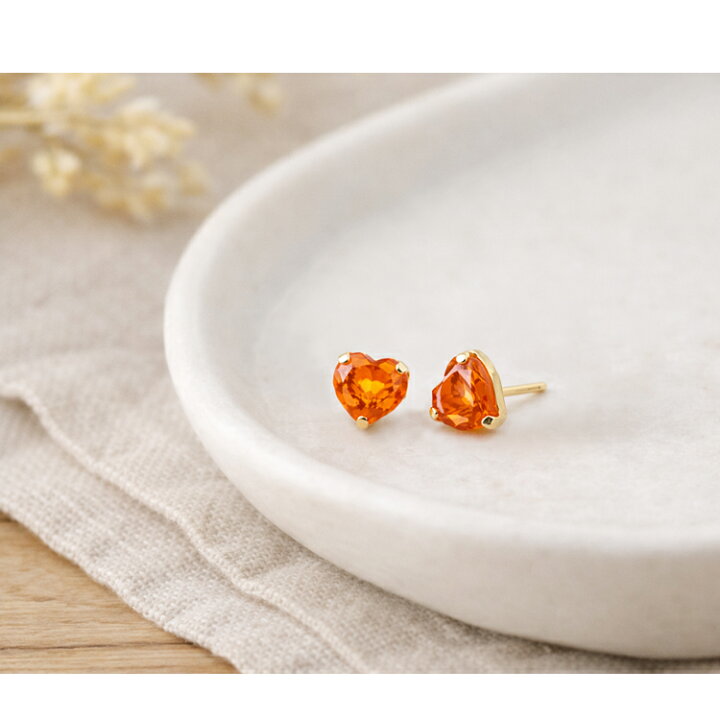 楽天市場】K18 ピアス オレンジガーネット 0.6ct 一粒 ハート スタッド  