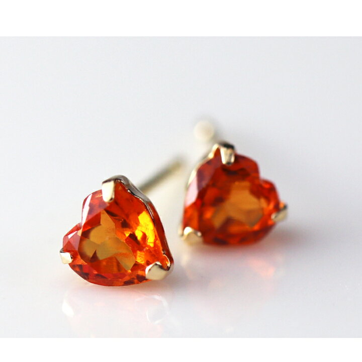 楽天市場】K18 ピアス オレンジガーネット 0.6ct 一粒 ハート スタッド 