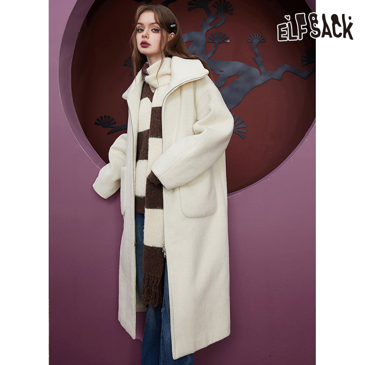 送料無料 ELFSACK ダッフルコート レディース エルフサック ギャル ブランド 白 ゆったり 女性コート ロングコート 冬 秋 きれいめ おしゃれ 可愛い 韓国 ファッション Y2Kのサムネイル