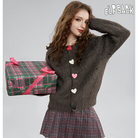 送料無料 ELFSACK カーディガン レディース エルフサック ギャル Y2K ブランド ハートボタン 可愛い ニットセーター 冬 秋 きれいめ おしゃれ 大きいサイズ 韓国 ファッション 個性的 派手