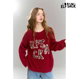 送料無料 ELFSACK トップス セーター ロゴ ゆったり レディース エルフサック ギャル Y2K ブランド 秋 冬 きれいめ おしゃれ 可愛い カジュアル 体型カバー 30代 40代 50代 uvカット 韓国 ファッション 個性的 派手