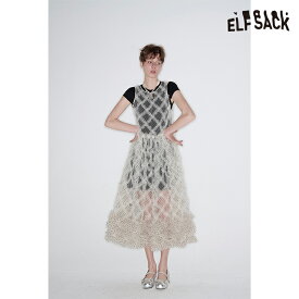 送料無料 ELFSACK ワンピース メッシュ 2点セット ドット柄 フリル レディース エルフサック ギャル Y2K ブランド 秋 冬 きれいめ おしゃれ 可愛い カジュアル 体型カバー 30代 40代 50代 uvカット 韓国 ファッション 個性的 派手