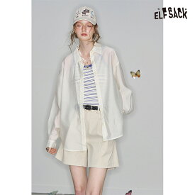 送料無料 ELFSACK トップス シャツ 長袖 シースルー 着回し レディース エルフサック ストリート Y2K ブランド 春 夏 おしゃれ 可愛い カジュアル 体型カバー 30代 40代 50代 韓国 ファッション 個性的 派手