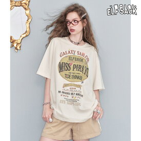 送料無料 ELFSACK Tシャツ トップス プリント　半袖　ゆったり レディース エルフサック ストリート Y2K ブランド 春　夏 おしゃれ 可愛い カジュアル 体型カバー 30代 40代 50代 韓国 ファッション 個性的 派手