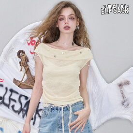 送料無料 ELFSACK Tシャツ トップス ノースリーブ　エレガント レディース エルフサック ストリート Y2K ブランド 春　夏 おしゃれ 可愛い カジュアル 体型カバー 30代 40代 50代 韓国 ファッション 個性的 派手