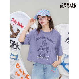 送料無料 ELFSACK Tシャツ トップス プリント　半袖　ゆったり レディース エルフサック ストリート Y2K ブランド 春　夏 おしゃれ 可愛い カジュアル 体型カバー 30代 40代 50代 韓国 ファッション 個性的 派手