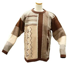 アルパカ100％セーター 男性 ALC-005A 丸首　ペルー・アンデス　ナスカ・インカ　刺繍　綺麗 可愛い アウトレット