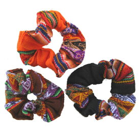 シュシュ 髪留め MA3-43 ペルー 民族織物 伝統織物　アンデス チチカカ湖 マンタ素材 3色3個セット フォルクローレ衣装