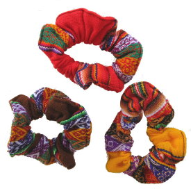 シュシュ 髪留め MA3-42 ペルー 民族織物 伝統織物　アンデス チチカカ湖 マンタ素材 3色3個セット フォルクローレ衣装