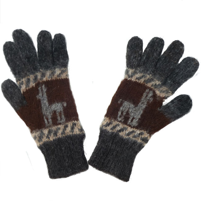 アルパカ100％手袋 T-45 ペルー・アンデス　ソフト　暖かい　リャマ柄　手紡ぎ風糸使用 綺麗 可愛い