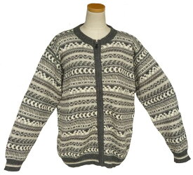 アルパカ100％セーター ALCF-020 カーディガン　丸首ファスナー付き　ペルー製　アンデス　ソフト　幾何学柄 男性