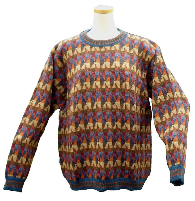 男性 アルパカ１００％セーター ALC-053 丸首 ペルー製 アンデス ソフト 暖かい 幾何学柄