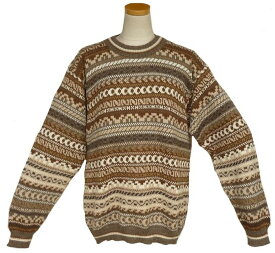 男性アルパカ100％セーター ALC-060 丸首　ペルー製　アンデス　ソフト　暖かい　幾何学柄