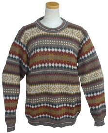 男性 アルパカ100％ セーター ALC-077 丸首 ペルー製 アンデス ソフト 暖かい 幾何学柄 綺麗 可愛い フォルクローレ