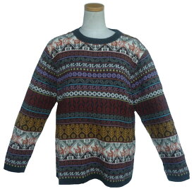 アルパカ100％セーター ALC-078 男性 丸首 ペルー製 アンデス ソフト 暖かい 幾何学柄 インカ柄