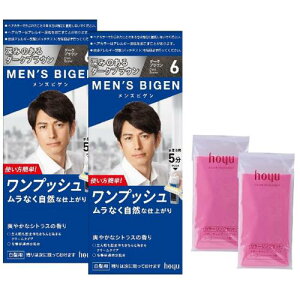 メンズビゲン 白髪染め 男性用 医薬部外品ホーユーワンプッシュ 6 (ダークブラウン) 1剤40g+2剤40g カラーリング用ケープセット付×2個